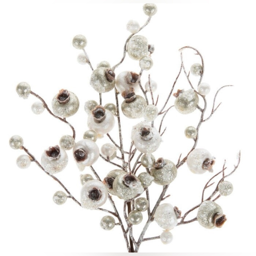 New 3 Piece White and Champagne Frosted Crabapple Pick Stem Spray Bundle